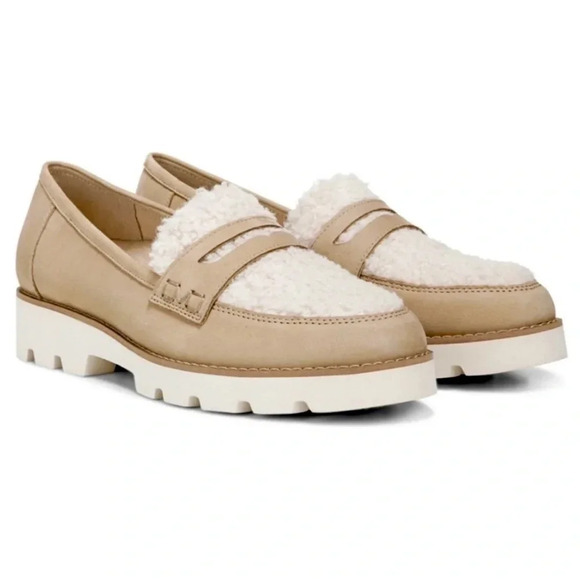 Vionic Cheryl Tan Sherpa Suede Nubbuck Loafer shoe Neutral Beige Tan Size 10 NEW - Picture 1 of 12